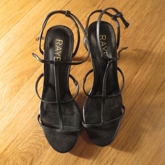 Last chance RAYE Black Leather Mid Heel T Strap Ankle Strap Sandals - Picture 7 of 8